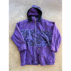 Vintage Starling Purple & Black Graphic Ski Jacket With Hood & Beanie L